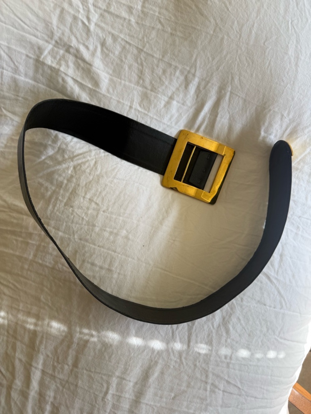 Christian Dior Vintage Blue Leather Waist Belt with Gold Square Buckle Accent - Picture 3 of 13